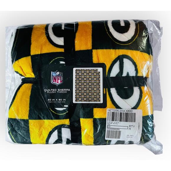 Green Bay Packers Quilted Sherpa Throw Blanket 60x80 Super Plush NFL Licensed - Picture 3 of 4